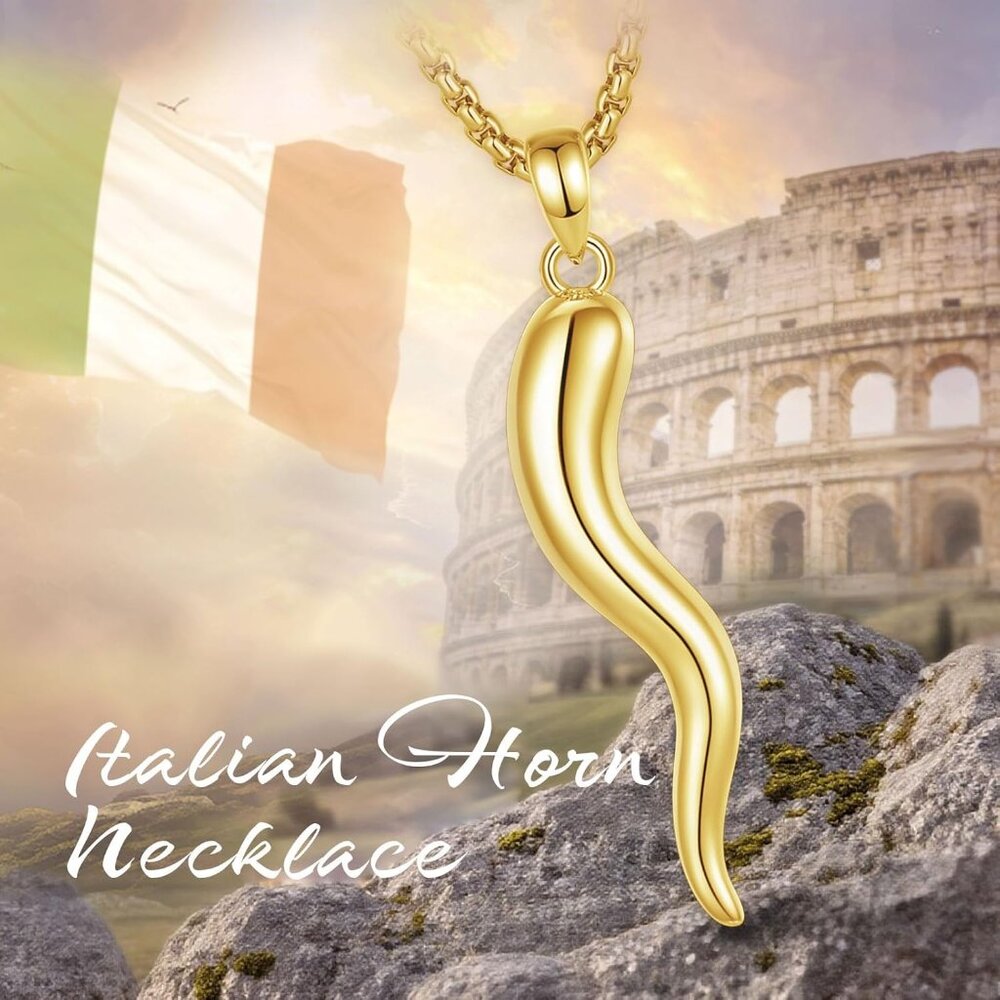 S925 Sterling Silver Italian Horn Necklace For Women Men, Gold Cornicello Neckla View 4
